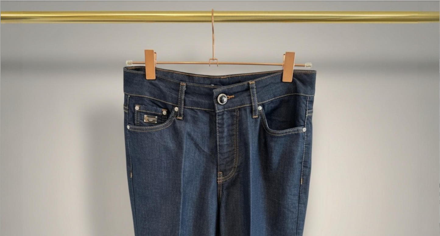 Women’s Dark Wash High-Waisted Wide-Leg Designer Jeans
