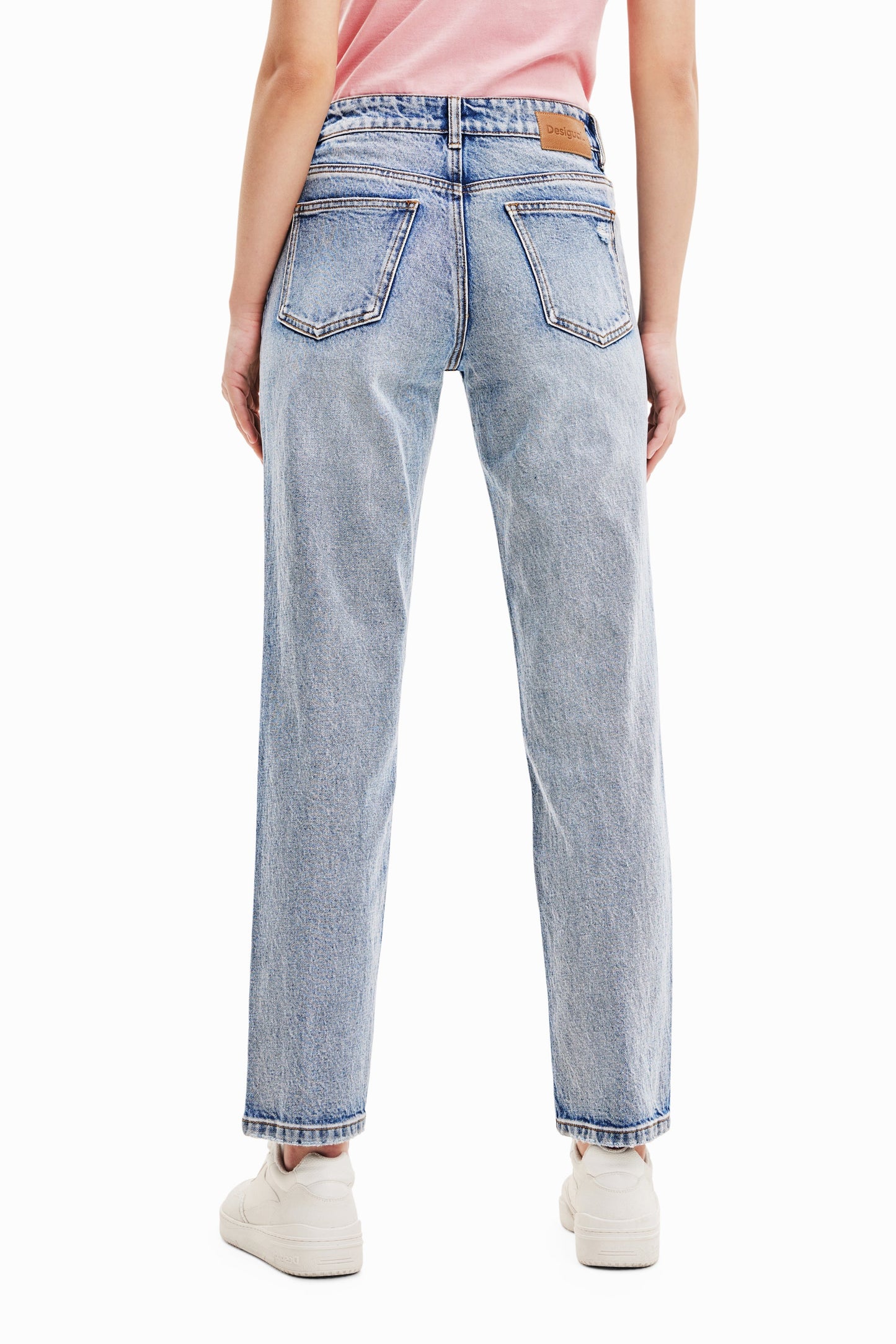 Desigual Appliquéd Straight-Leg Jeans: Unique European Denim with Distressed Details Desigual