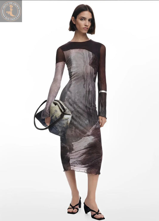 Desigual Artistic Abstract Long Sleeve Dress - Unique European Style Desigual