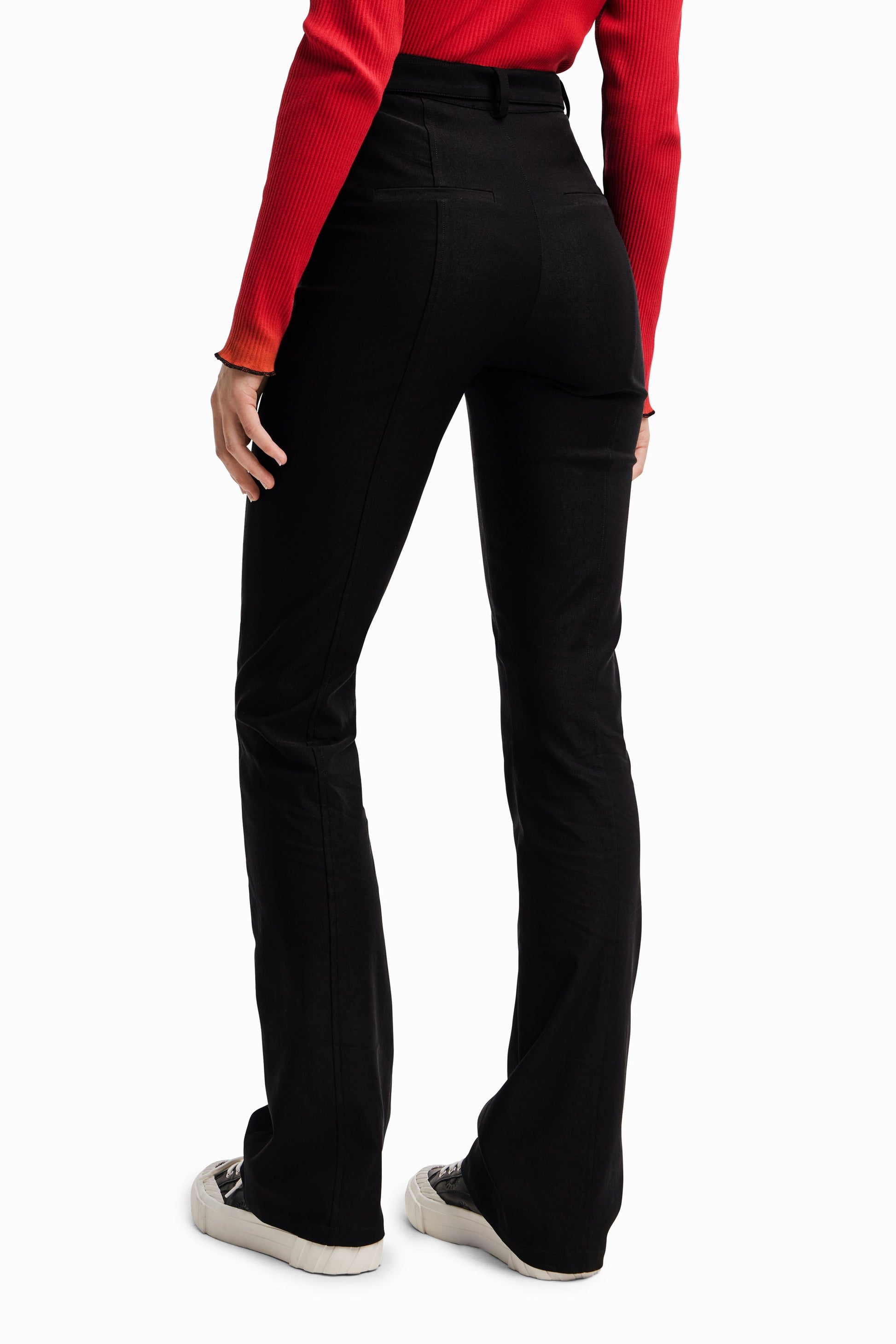 Desigual Belted Flare Trousers - Black Stretch Pants with Removable Belt Desigual