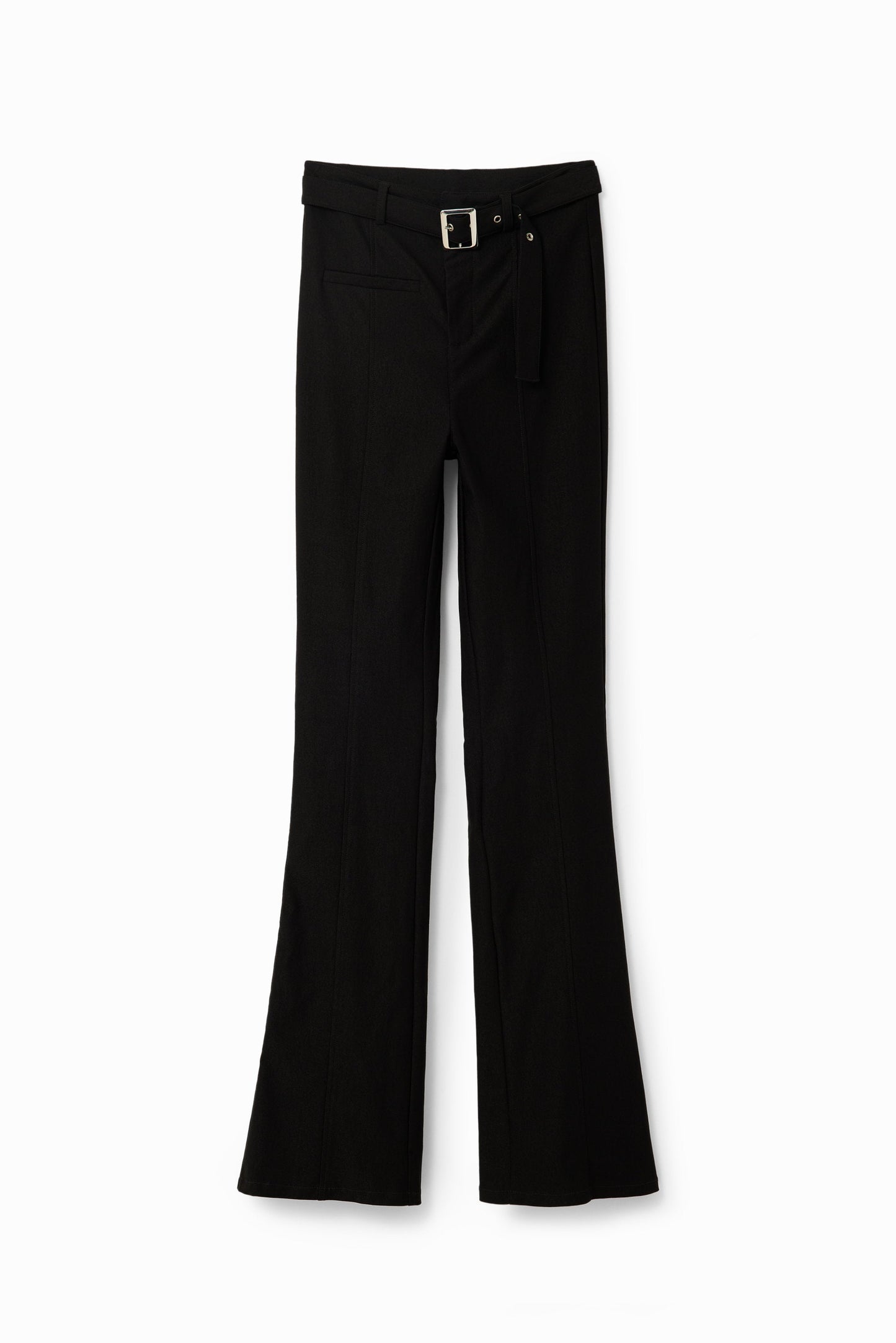 Desigual Belted Flare Trousers - Black Stretch Pants with Removable Belt Desigual