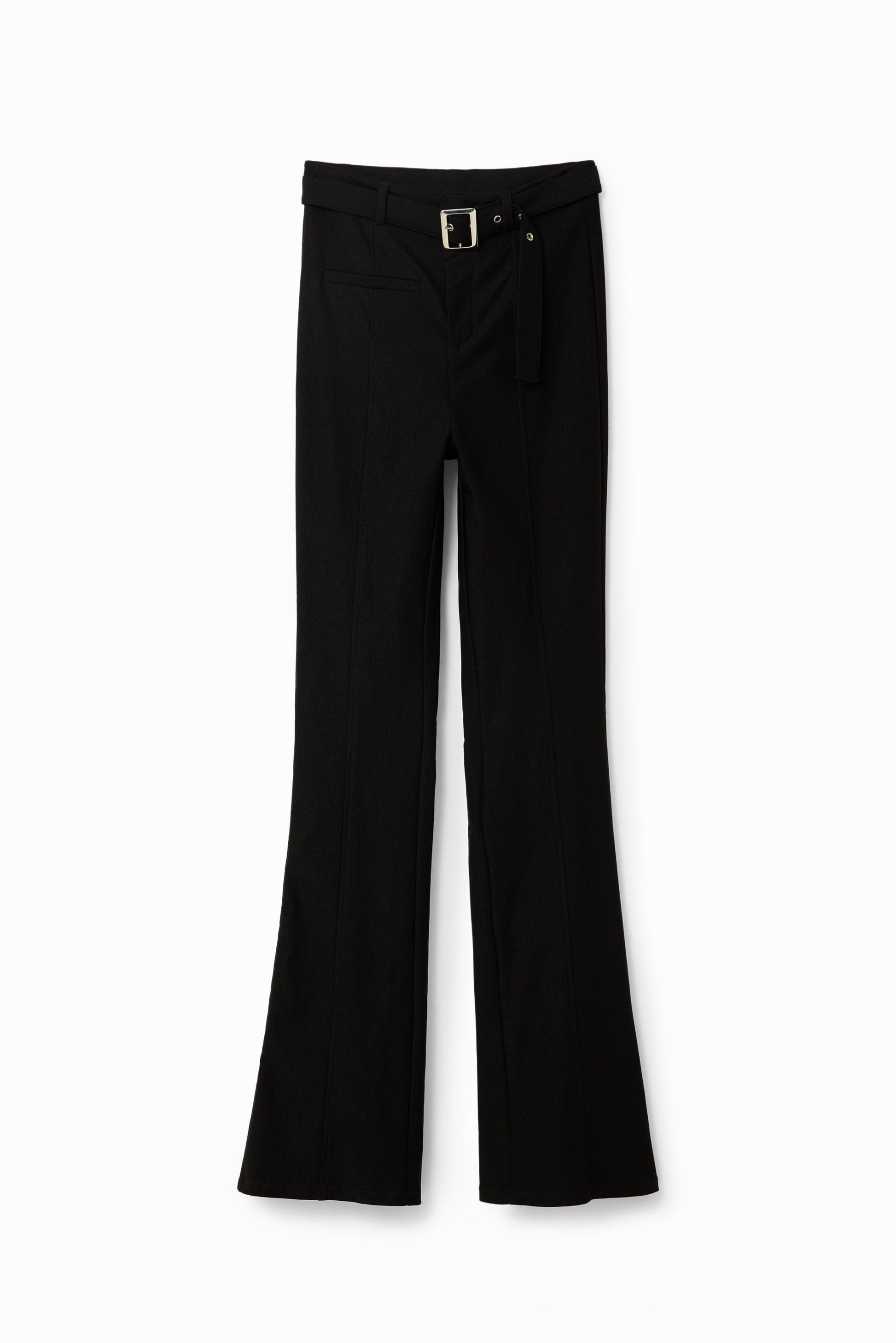 Desigual Belted Flare Trousers - Black Stretch Pants with Removable Belt Desigual