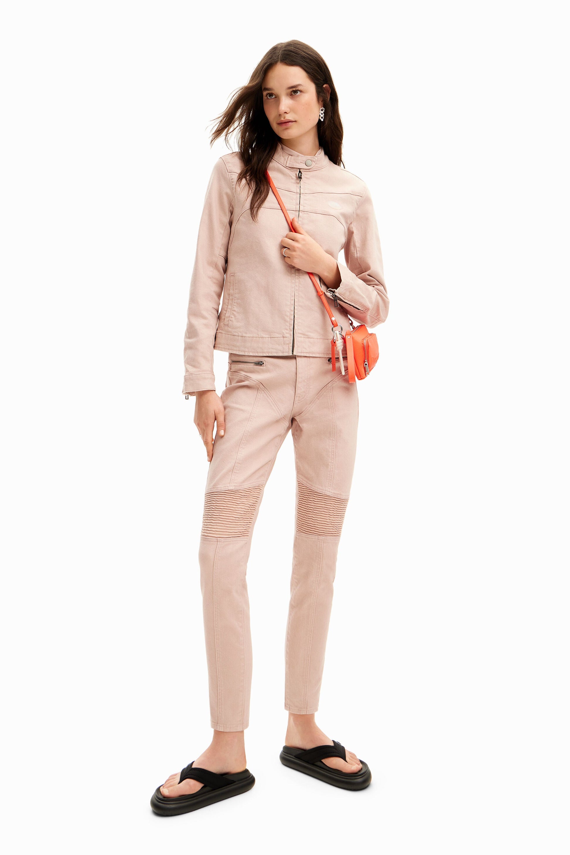 Desigual Denim Biker Jacket - Washed Effect, Accentuated Seams - Stand Out From The Crowd Desigual