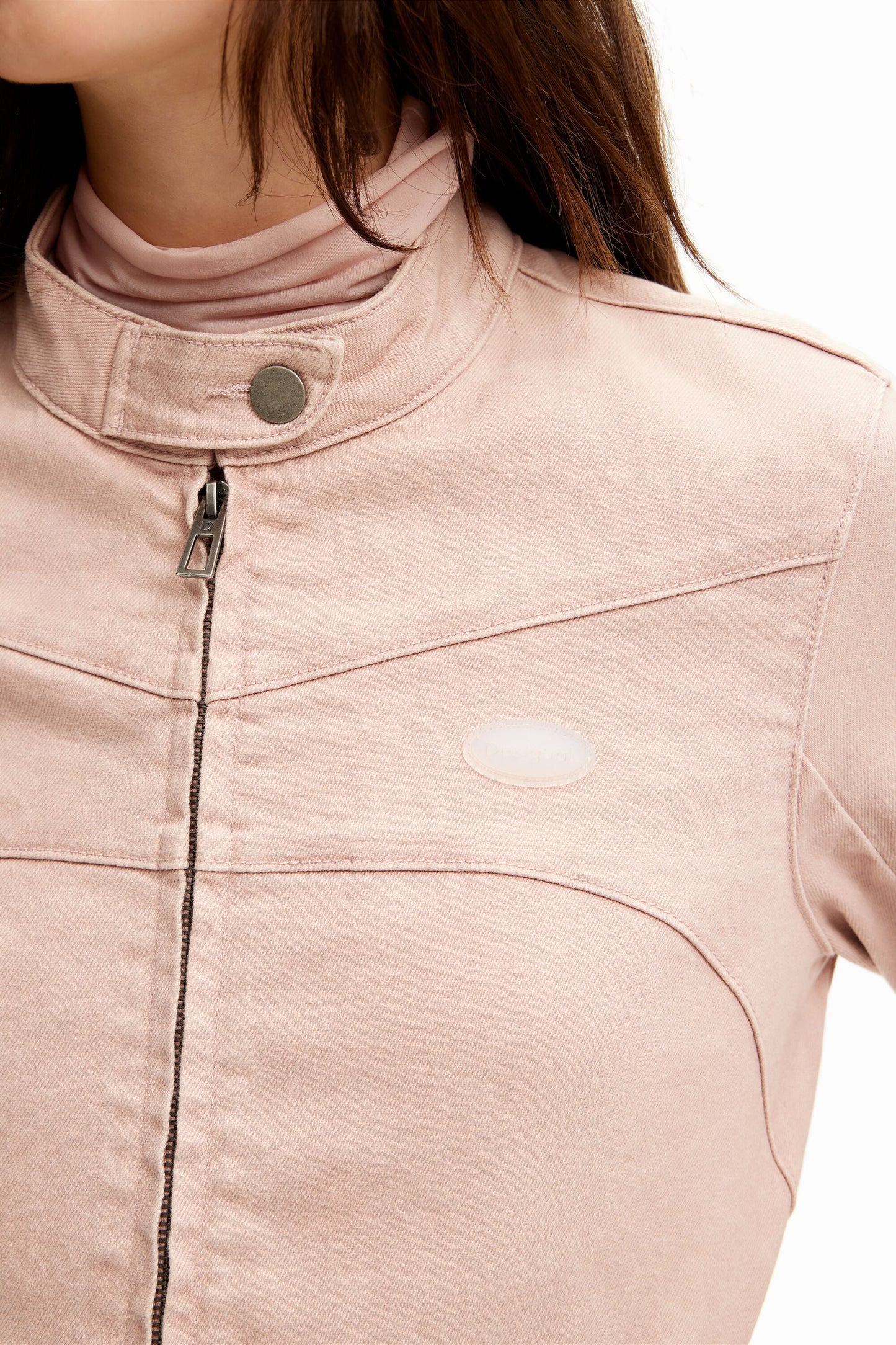 Desigual Denim Biker Jacket - Washed Effect, Accentuated Seams - Stand Out From The Crowd Desigual