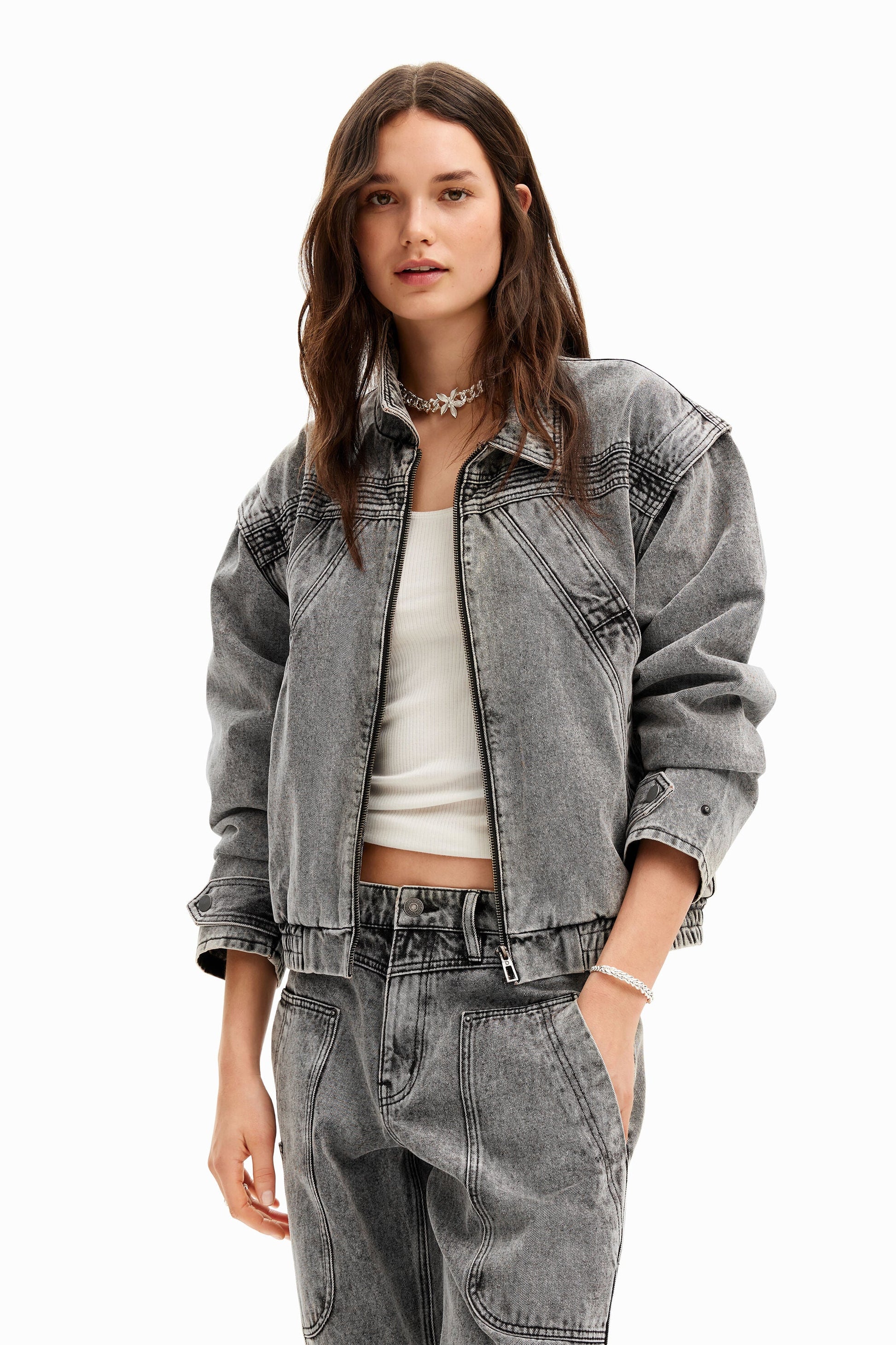 Desigual Denim Jacket - Detachable Sleeves, Oversized Fit - Unique European Style Desigual