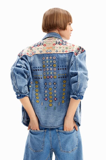 Desigual Embroidered Denim Trucker Jacket - Unique European Style, Women's Fit Desigual