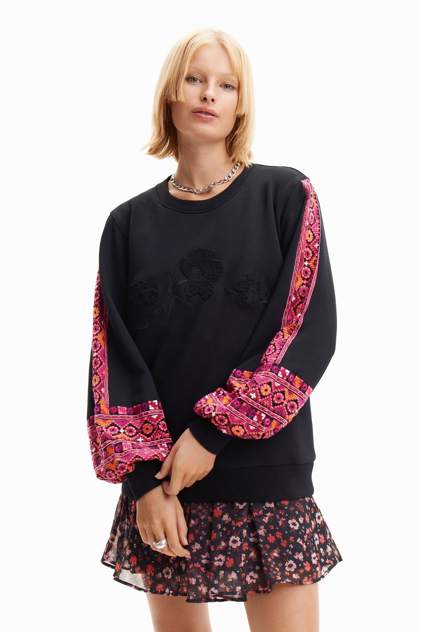 Desigual Embroidered Sleeve Sweater | Unique European Fashion Desigual