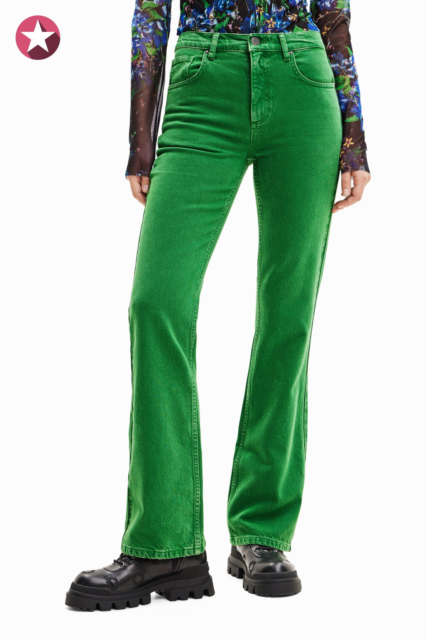 Desigual Flare Jeans - Mid-Rise, Stretch Denim - Unique European Style Desigual