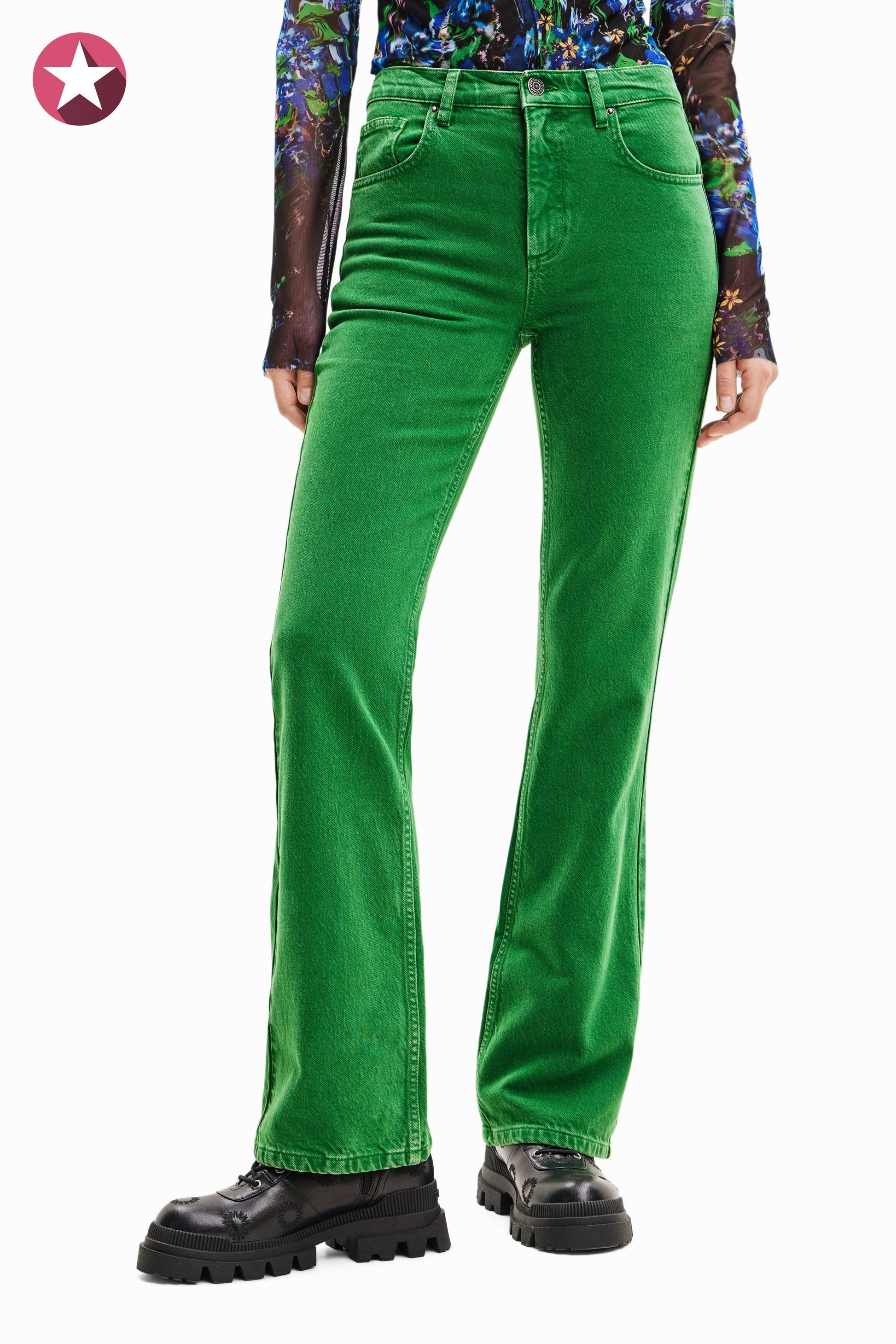 Desigual Flare Jeans - Mid-Rise, Stretch Denim - Unique European Style Desigual