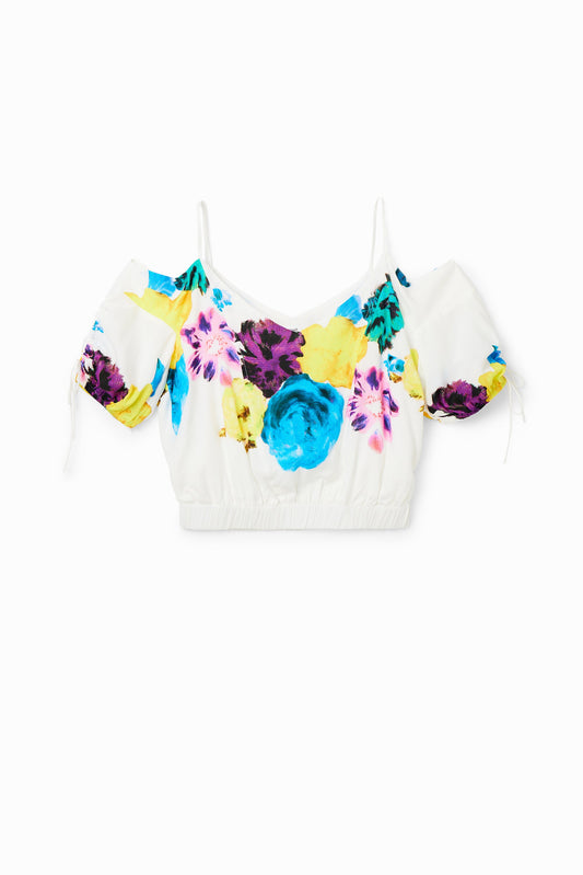Desigual Floral Print Cold Shoulder Top - Vibrant European Style Desigual
