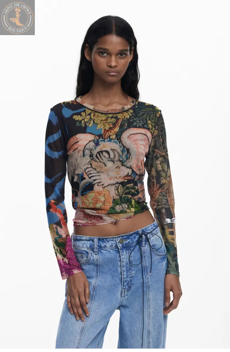 Desigual Floral Print Long Sleeve Top - Unique European Style Desigual