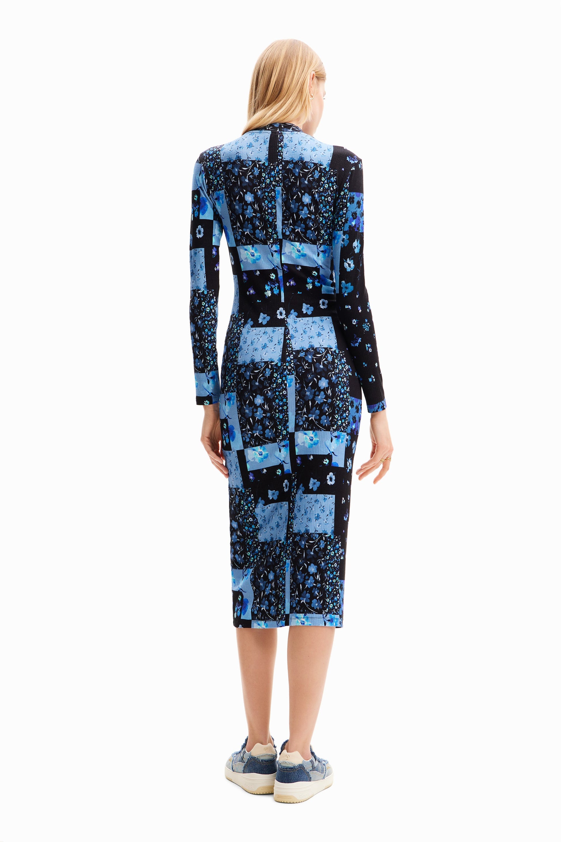 Desigual Floral Ribbed Midi Dress - Patchwork Print, EcoVero Viscose - Above The Crowd Boutique Desigual