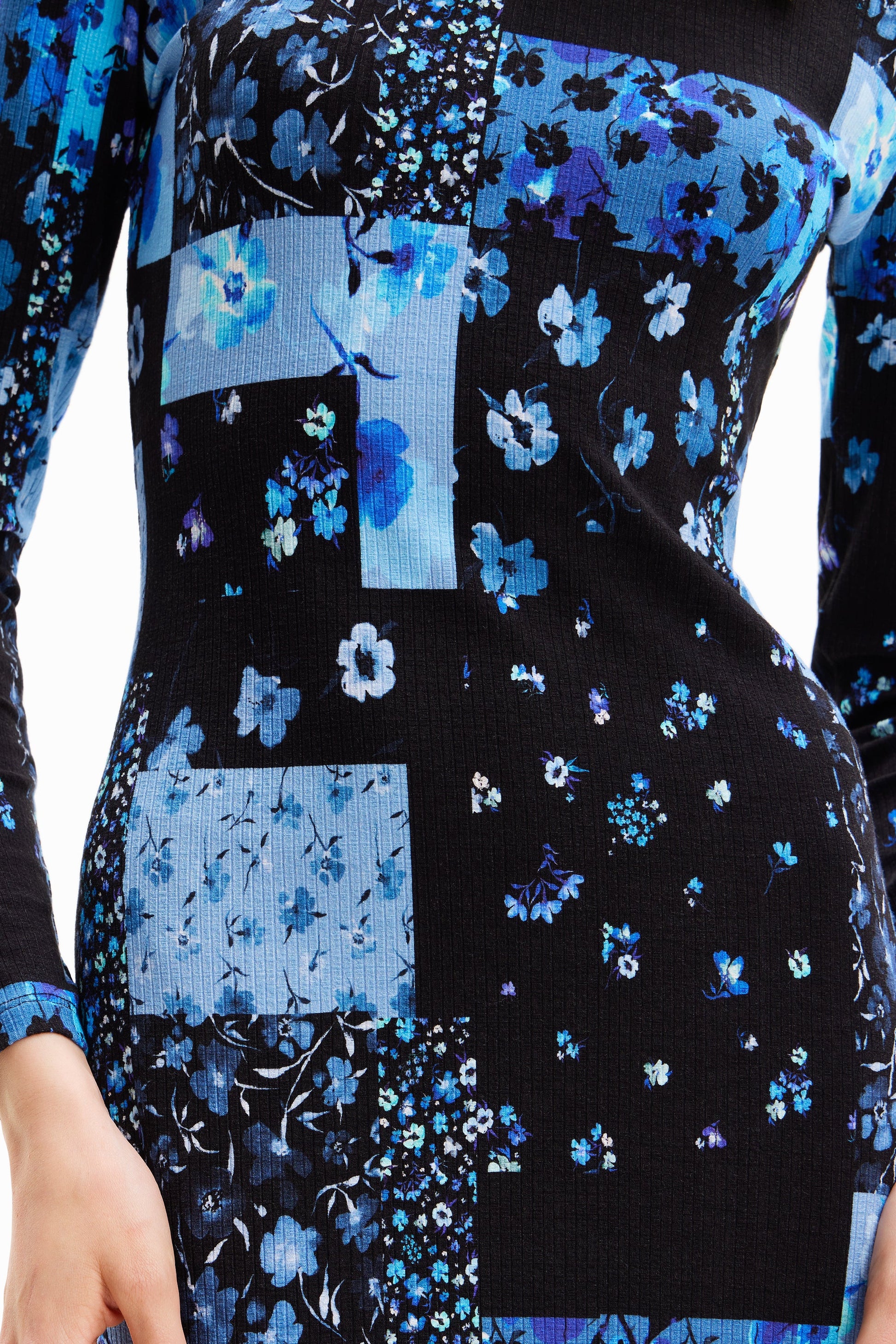 Desigual Floral Ribbed Midi Dress - Patchwork Print, EcoVero Viscose - Above The Crowd Boutique Desigual