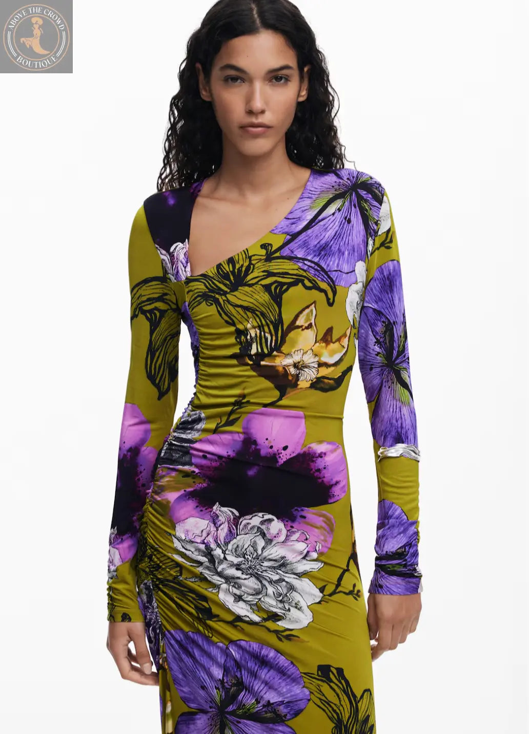 Desigual Floral Ruched Midi Dress - European Style, Flattering Fit Desigual