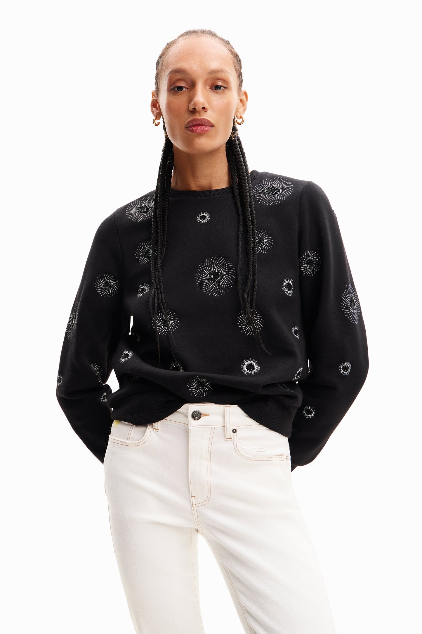 Desigual Geometric Embroidery Sweatshirt - Unique European Style, Comfortable Fit Desigual