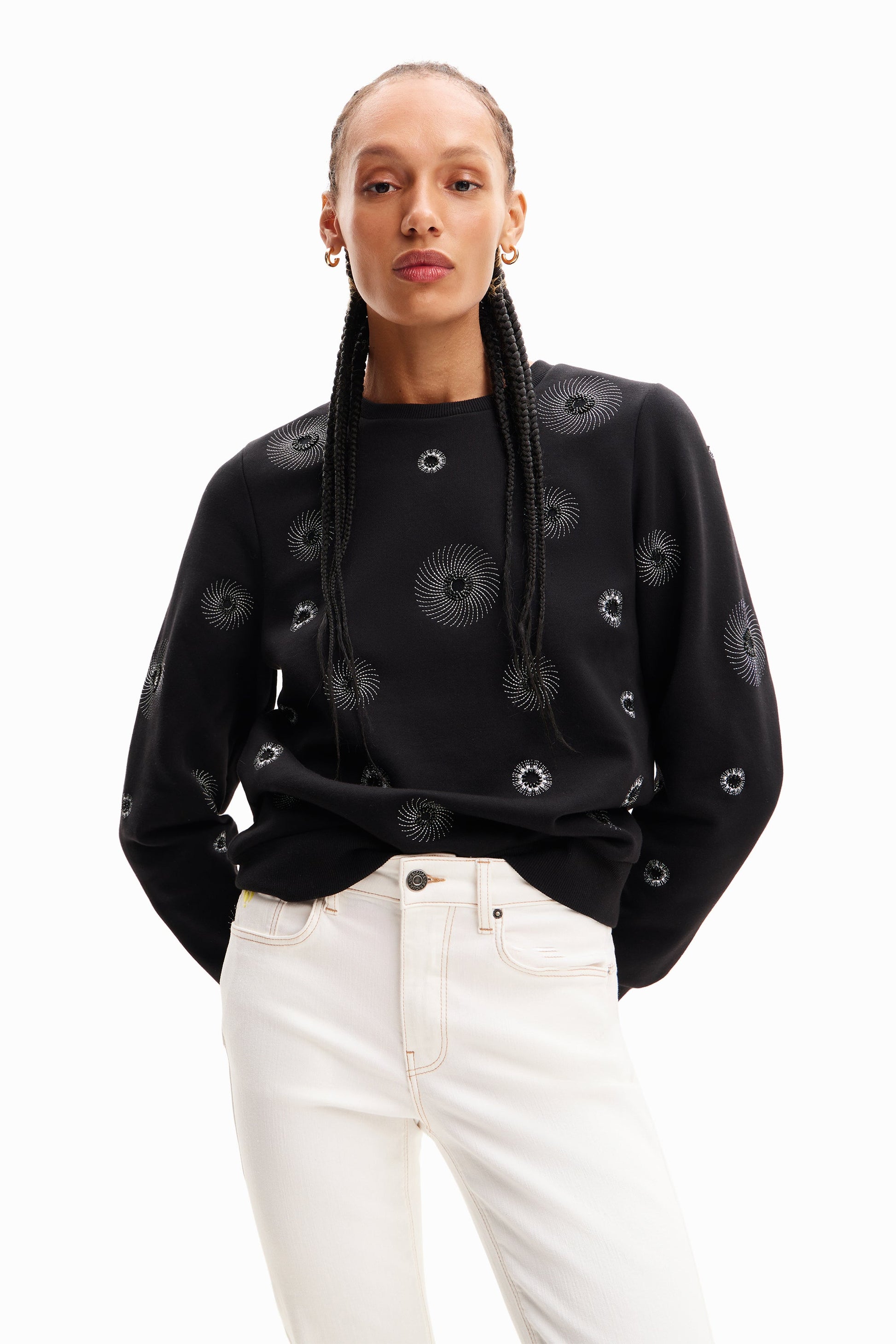 Desigual Geometric Embroidery Sweatshirt - Unique European Style, Comfortable Fit Desigual