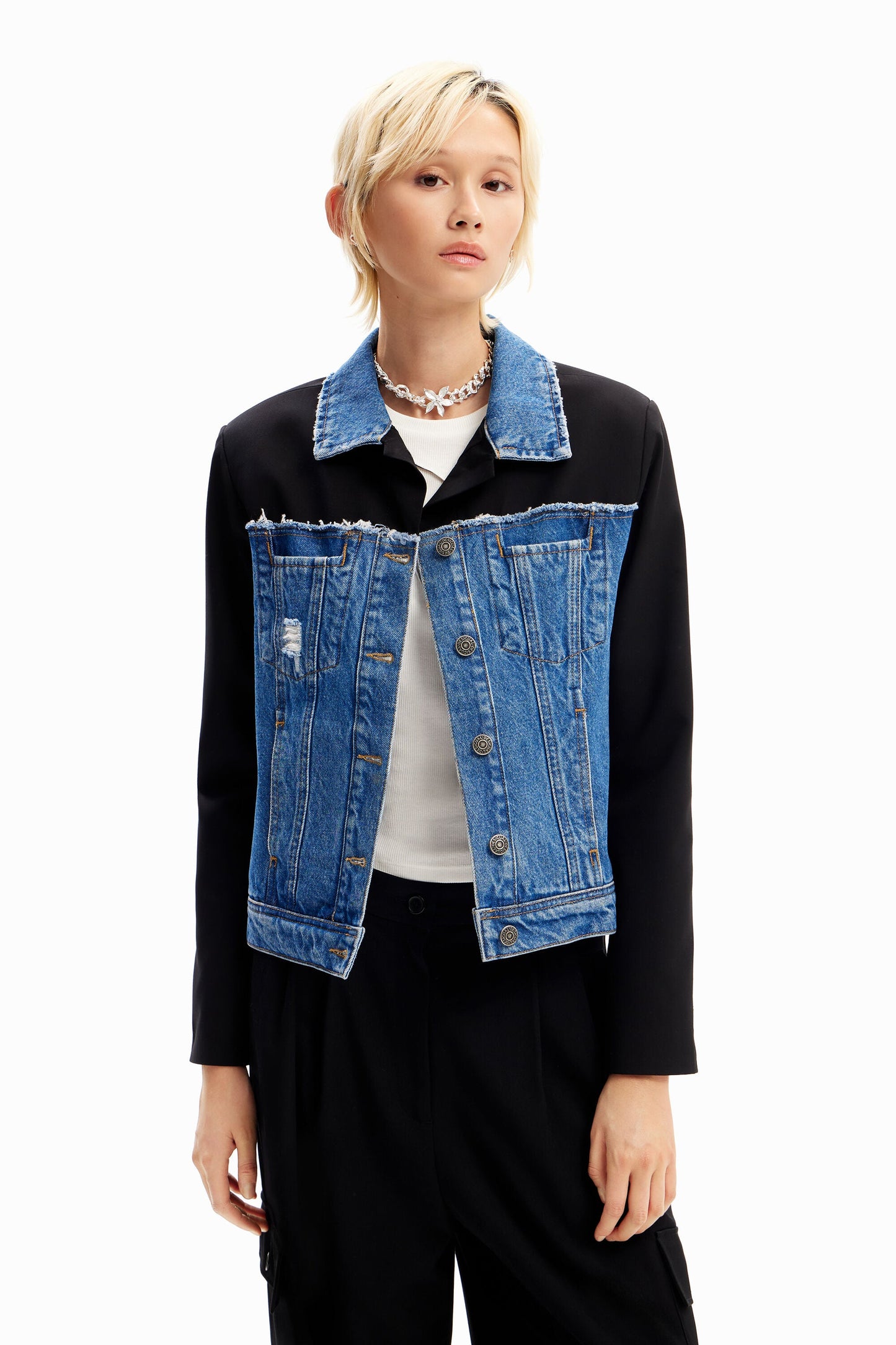 Desigual Hybrid Denim Trucker Blazer Jacket - Unique European Style Desigual