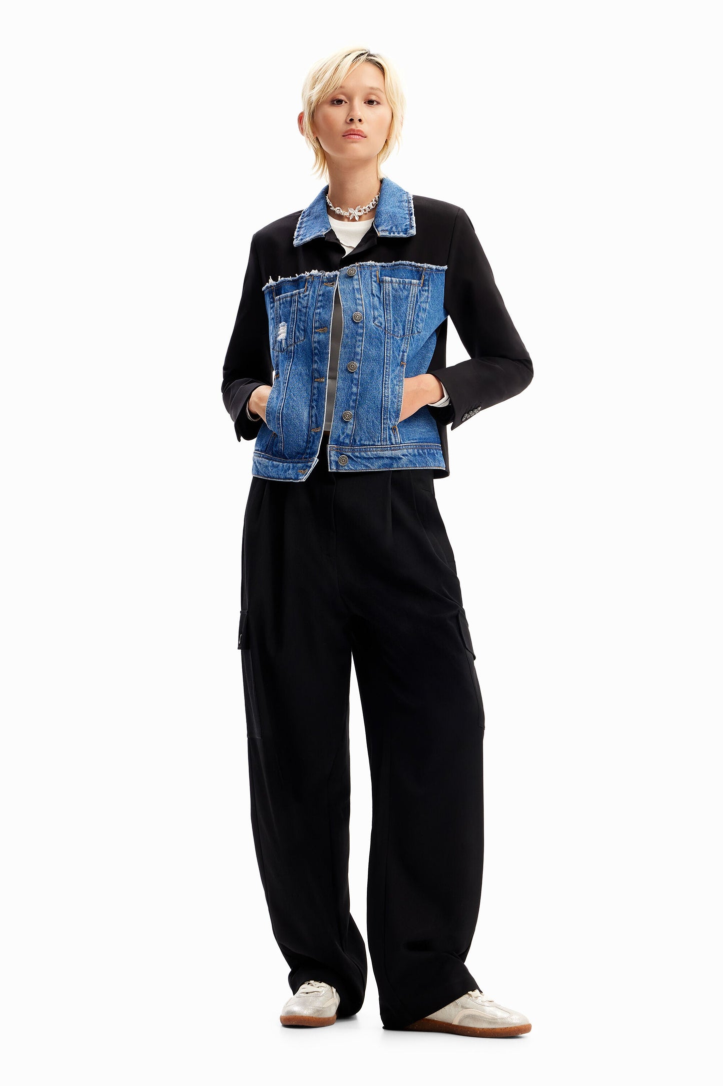 Desigual Hybrid Denim Trucker Blazer Jacket - Unique European Style Desigual