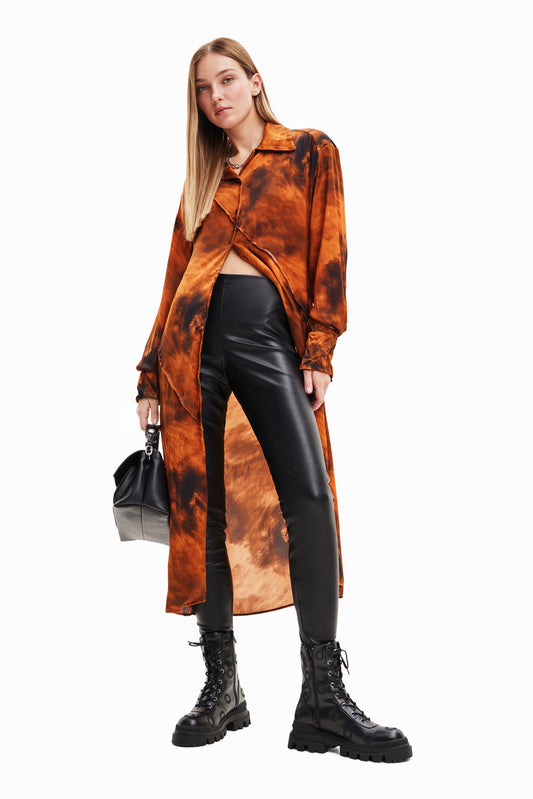 Desigual Leather-Effect Leggings - High Waist, Side Zip, Slit Hem - Stylish Black Pants Desigual