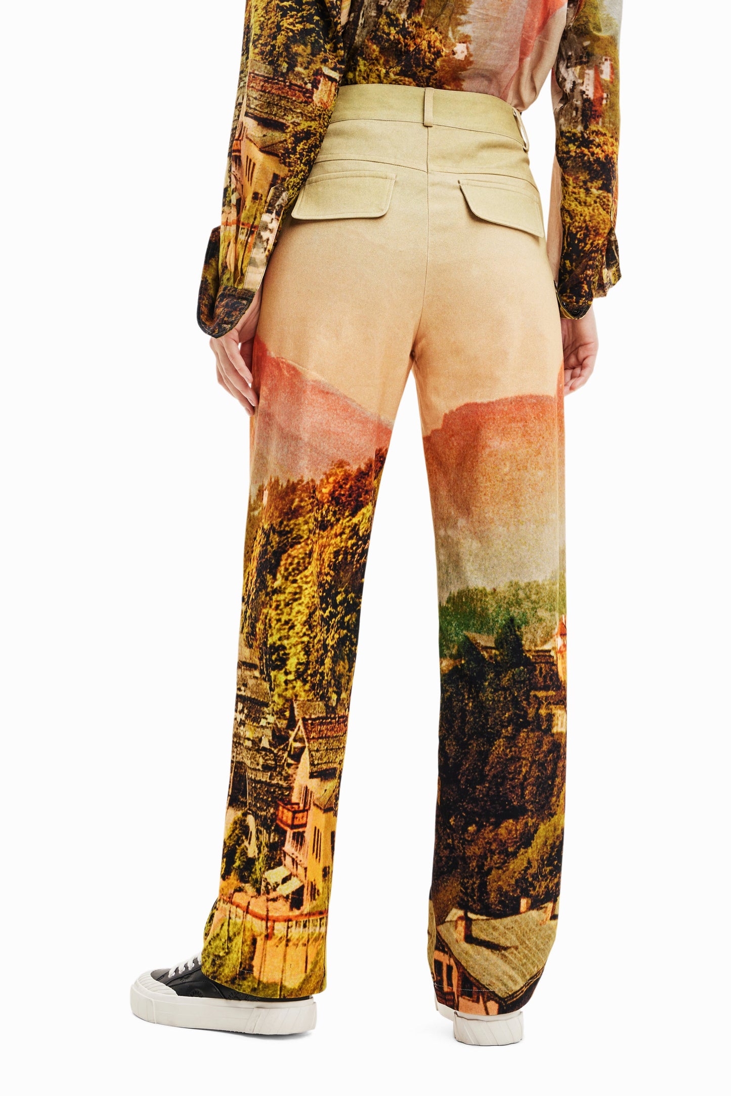 Desigual M. Christian Lacroix Landscape Print Trousers - High Waisted Wide Leg Pants Desigual