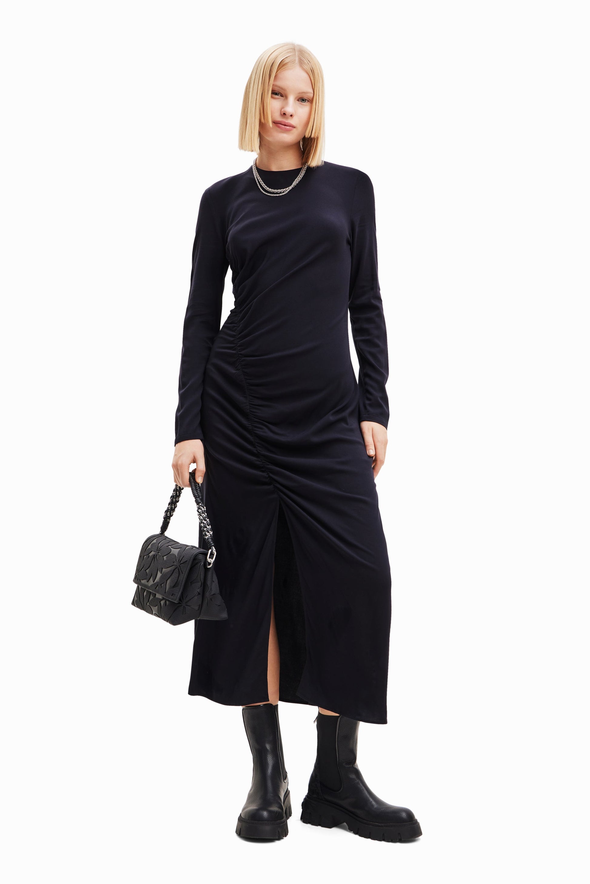 Desigual Midi Dress - Gathered Slim Fit, Sustainable Fabric - Above The Crowd Boutique Desigual