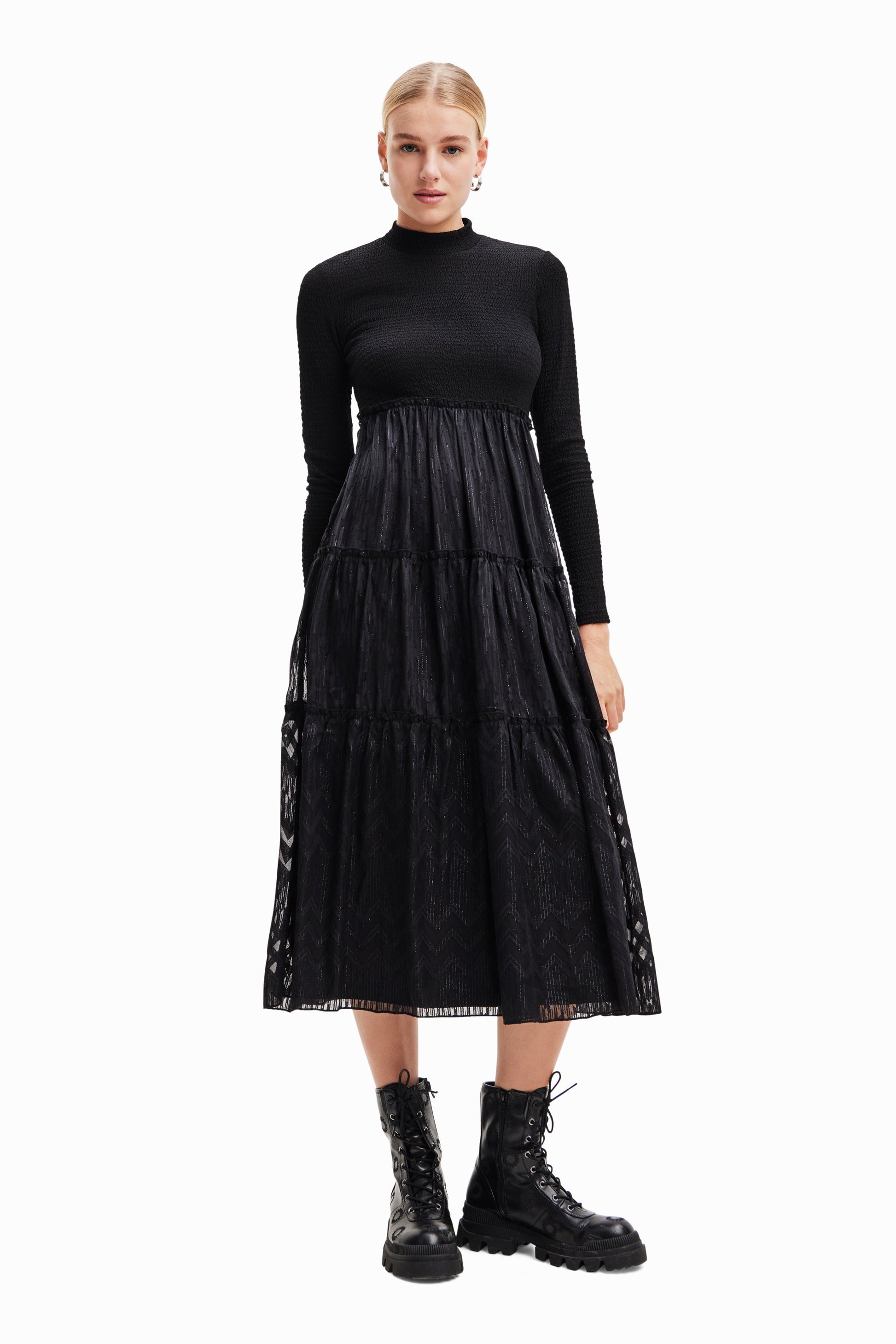 desigual midi dress Desigual, Flocked midi dress, Women, Polyester, Brown, M