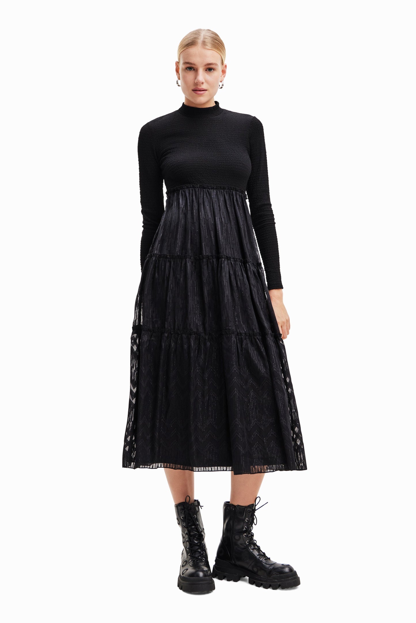 Desigual Midi Dress - Two-Piece Effect, Lurex & Sheer Details Desigual