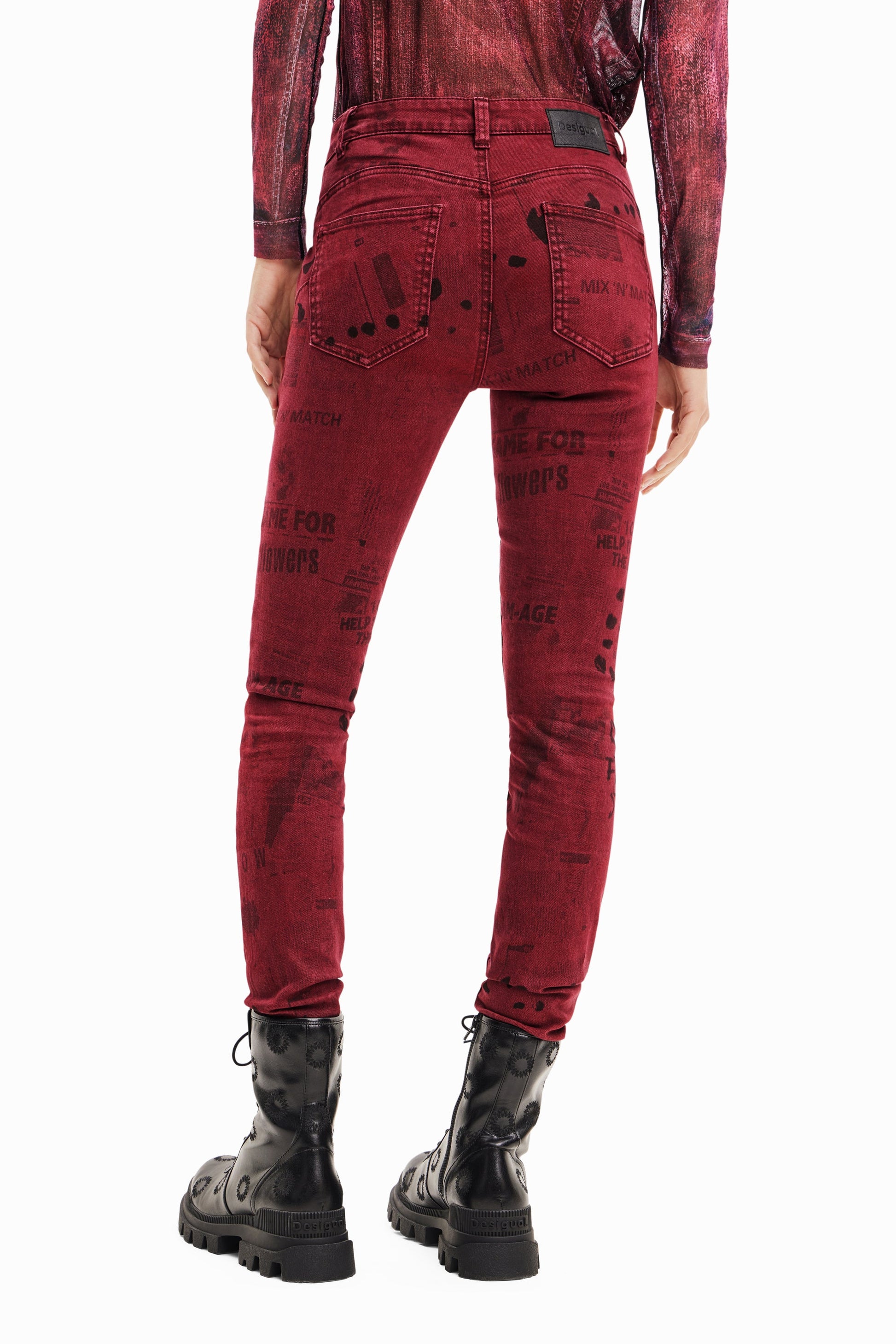 Desigual Newspaper Print Skinny Jeans - Mid-Rise, Push-Up Effect Desigual