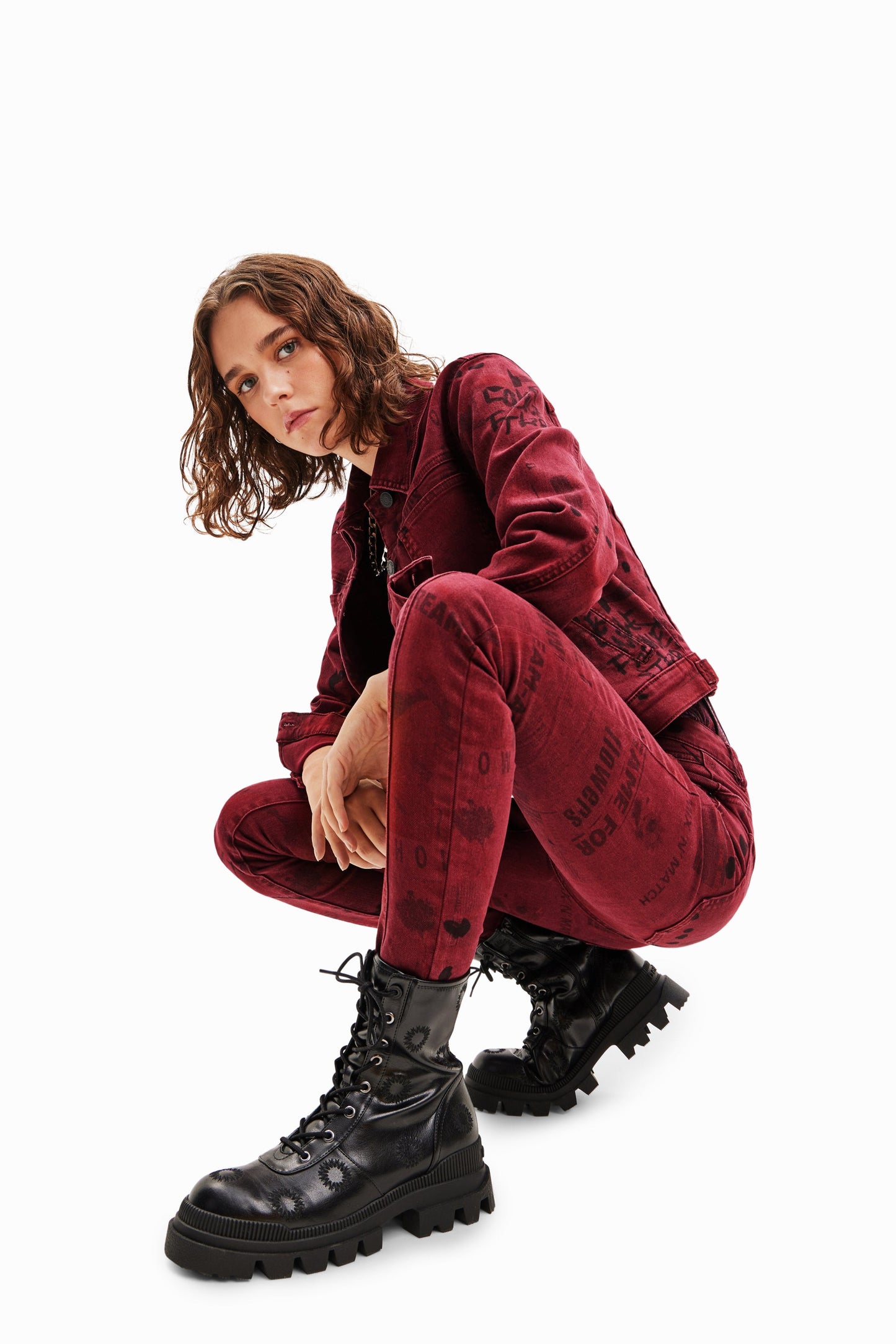 Desigual Newspaper Print Skinny Jeans - Mid-Rise, Push-Up Effect Desigual