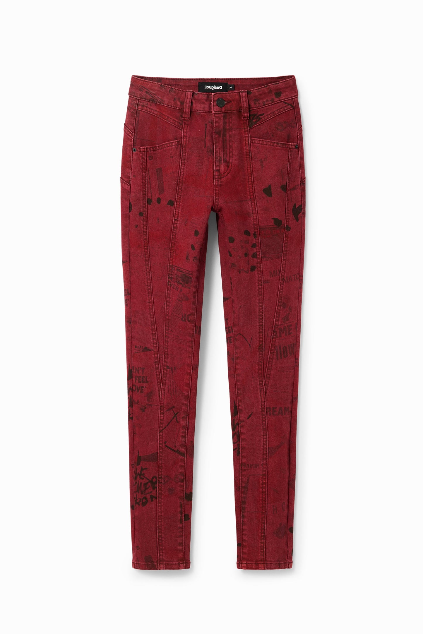 Desigual Newspaper Print Skinny Jeans - Mid-Rise, Push-Up Effect Desigual