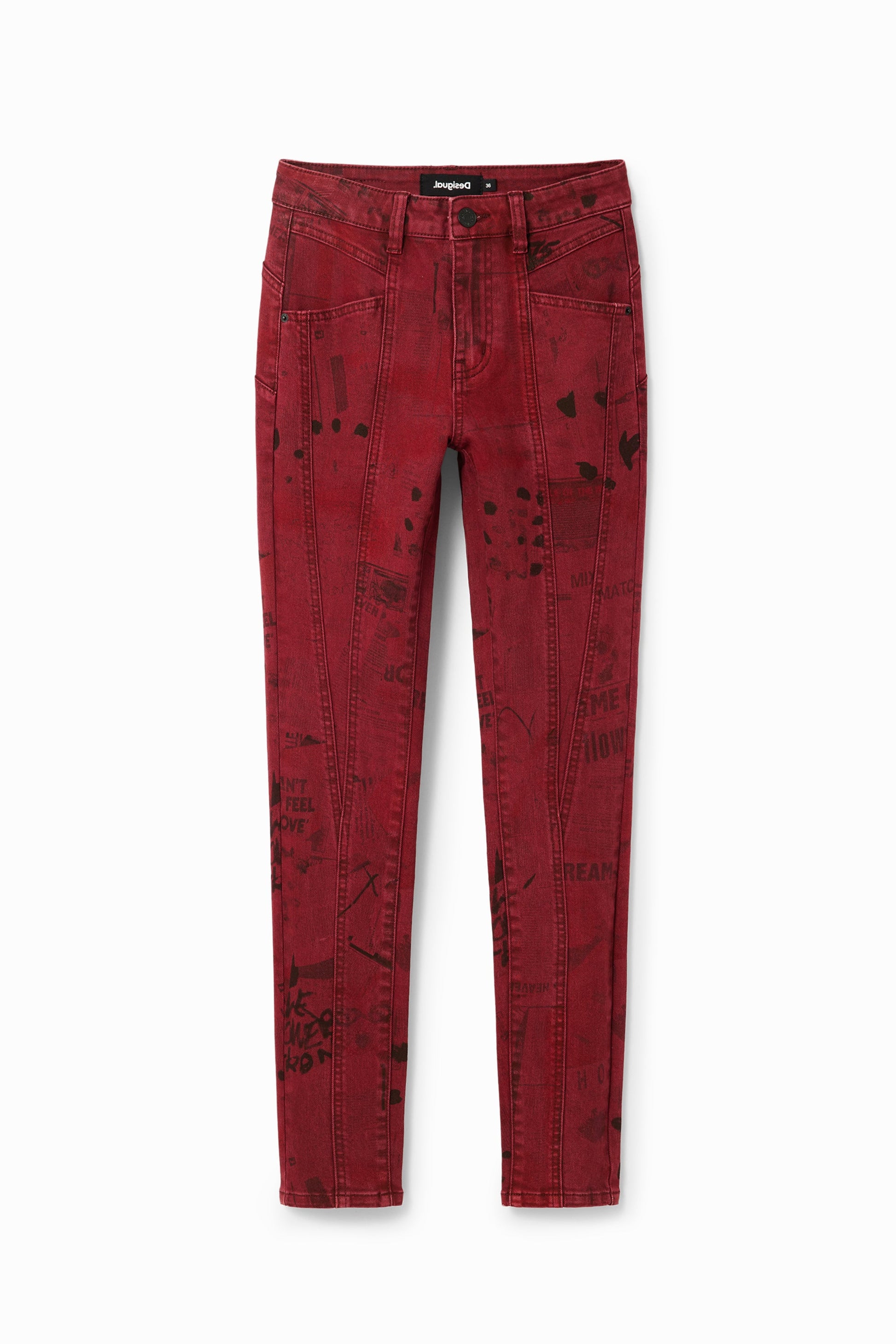 Desigual Newspaper Print Skinny Jeans - Mid-Rise, Push-Up Effect Desigual