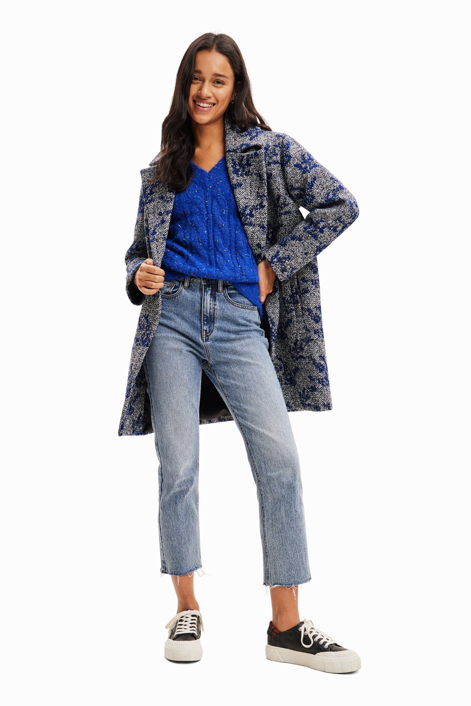 Desigual Oversize Cable Knit Pullover - Women's Multicolour V-Neck Sweater - European Fashion Desigual