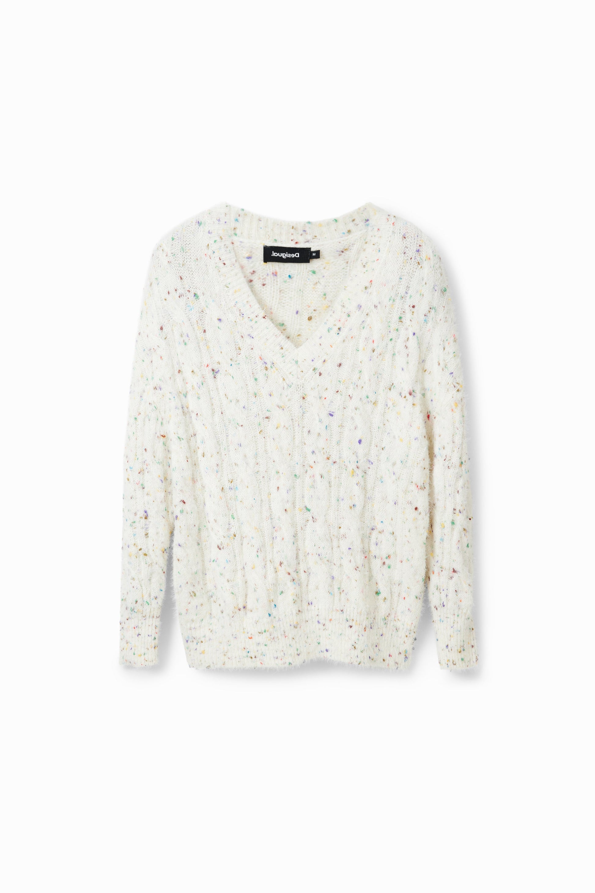 Desigual Oversize Cable Knit Pullover - Women's Multicolour V-Neck Sweater - European Fashion Desigual