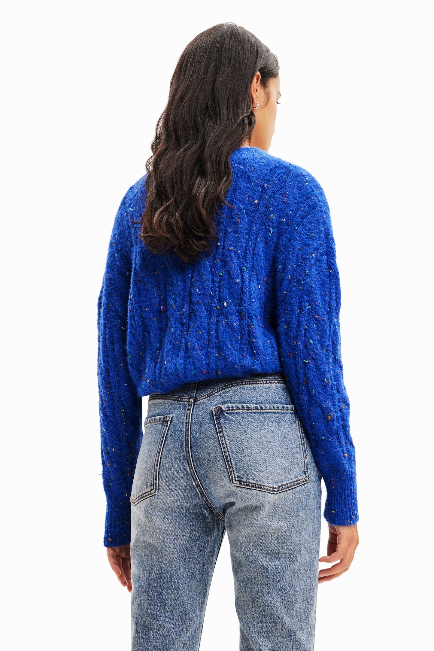 Desigual Oversize Cable Knit Pullover - Women's Multicolour V-Neck Sweater - European Fashion Desigual