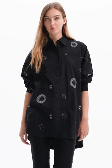 Desigual Oversize Embroidered Poplin Shirt - Unique Global Style Desigual