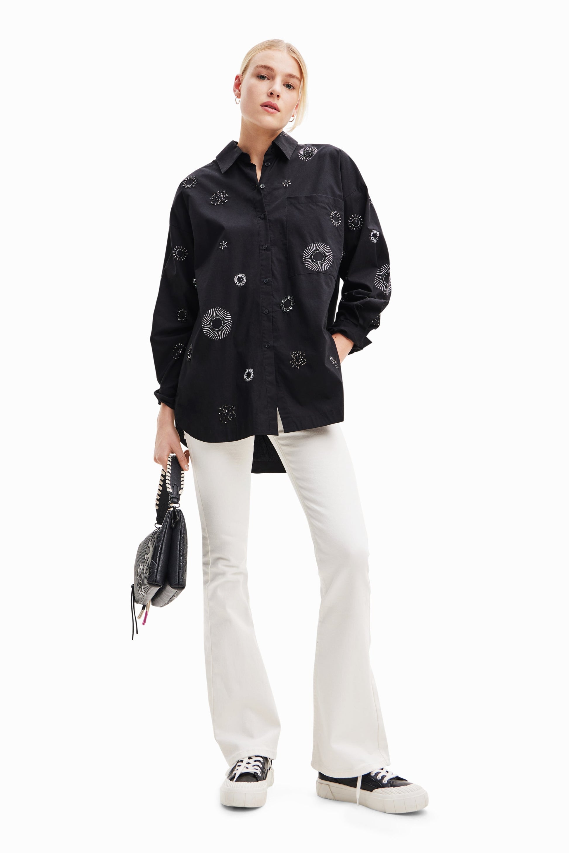 Desigual Oversize Embroidered Poplin Shirt - Unique Global Style Desigual