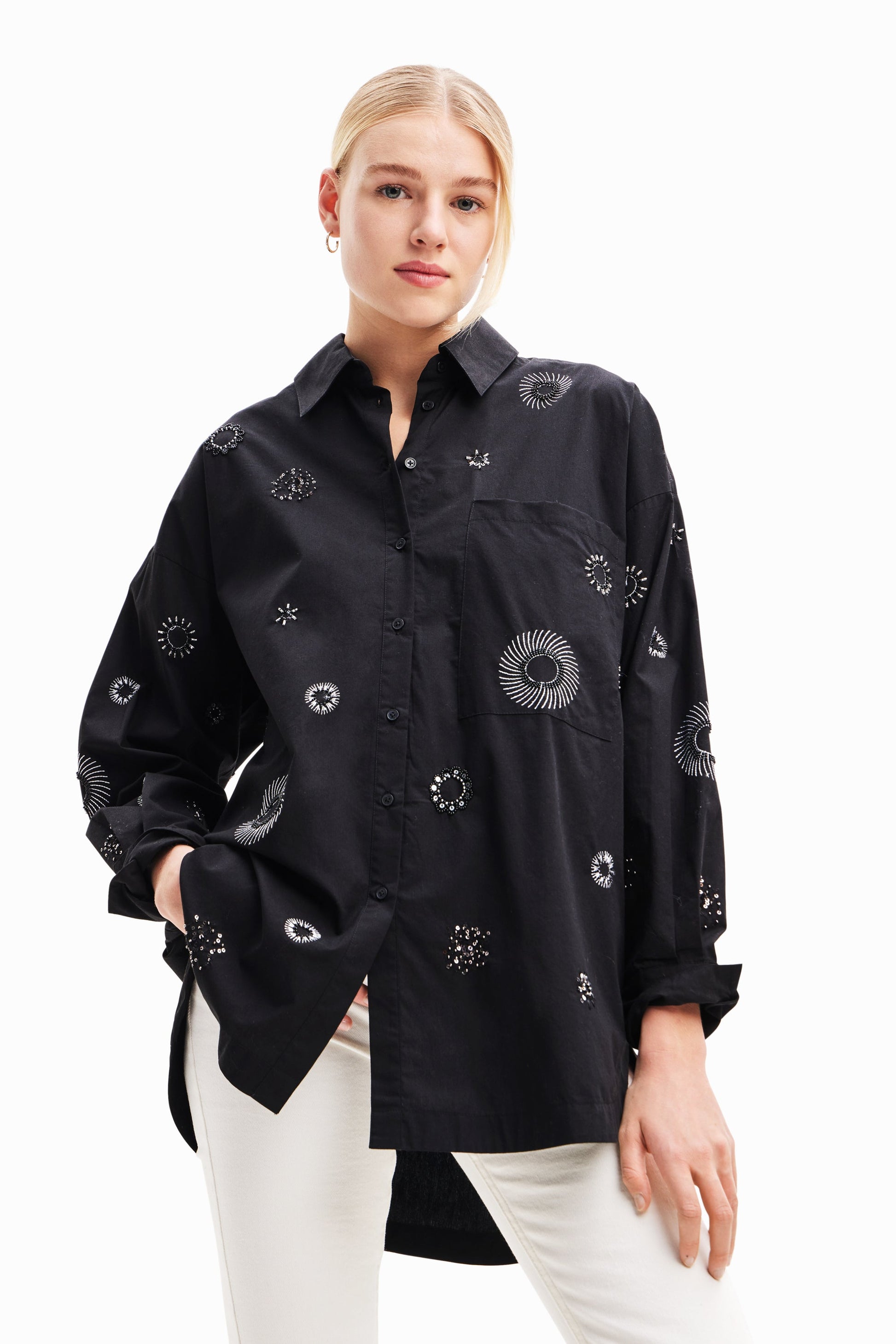 Desigual Oversize Embroidered Poplin Shirt - Unique Global Style Desigual
