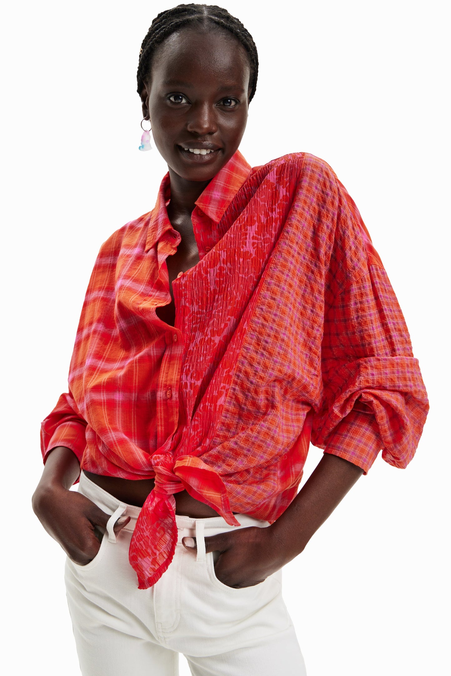 Desigual Oversized Patchwork Shirt - Unique Prints & Crinkle Fabric Desigual