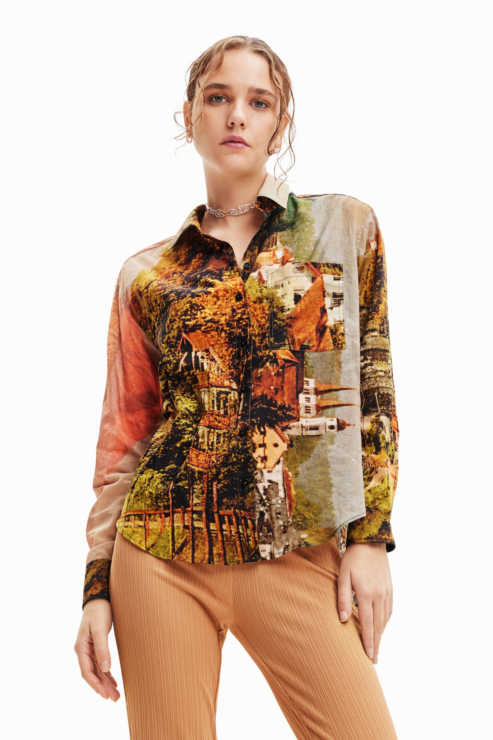 Desigual Paisaje Lacroix Shirt - Women's Artistic Landscape Print Top - Above The Crowd Boutique Desigual