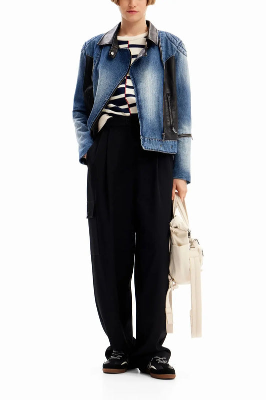 Desigual Patchwork Denim & Leather Jacket - European Style Statement Desigual