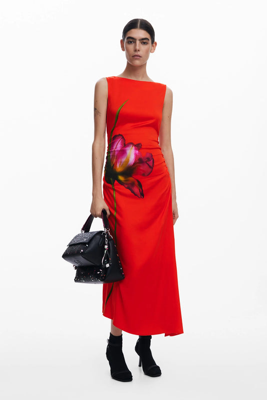 Desigual Sleeveless Woven Midi Dress - Vibrant Floral Print - Above The Crowd Boutique Desigual