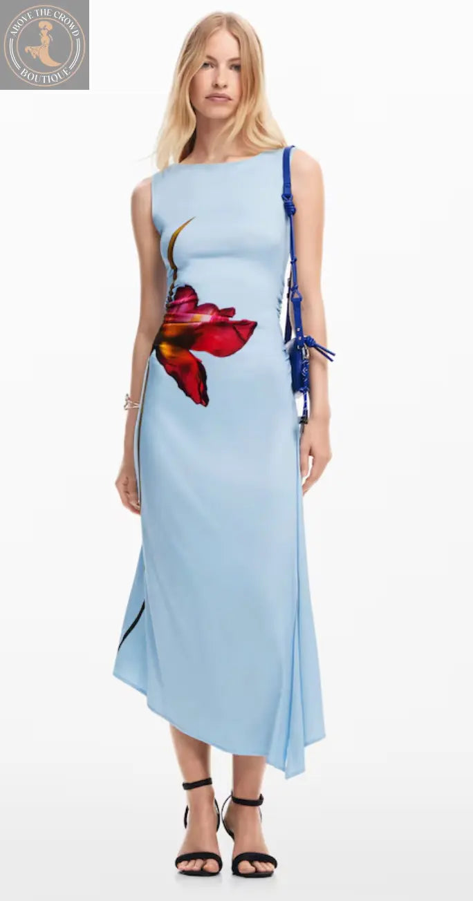 Desigual Sleeveless Woven Midi Dress - Vibrant Floral Print - Above The Crowd Boutique Desigual