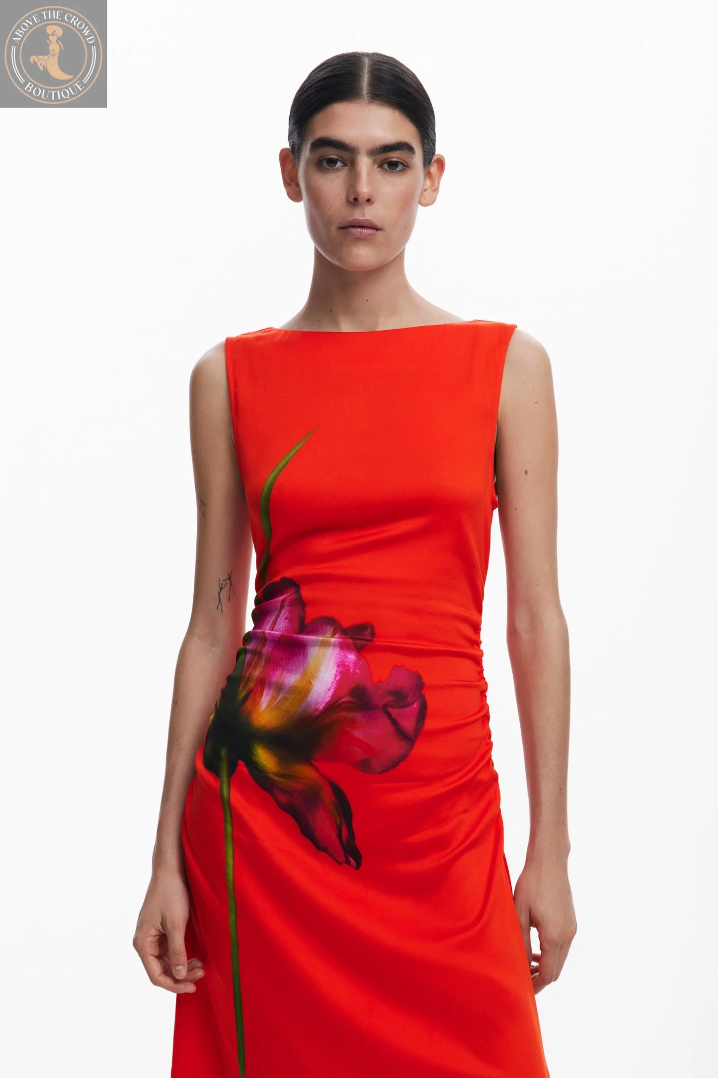 Desigual Sleeveless Woven Midi Dress - Vibrant Floral Print - Above The Crowd Boutique Desigual