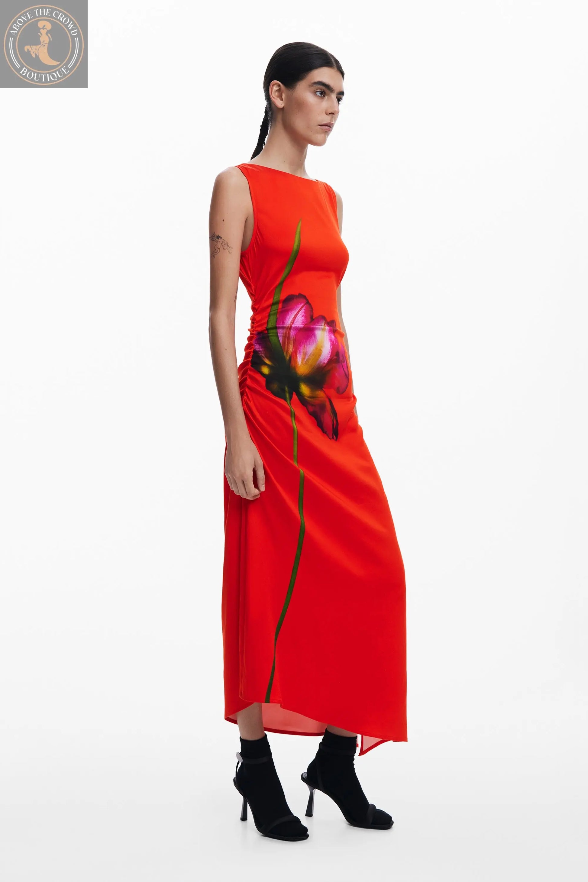 Desigual Sleeveless Woven Midi Dress - Vibrant Floral Print - Above The Crowd Boutique Desigual