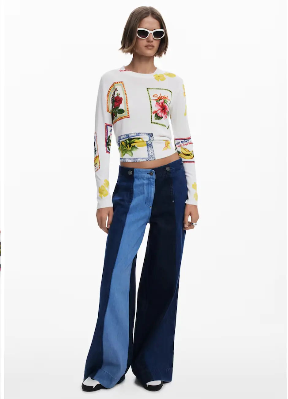 Desigual Tampere Sweater - Eclectic Patchwork Knit Top Desigual