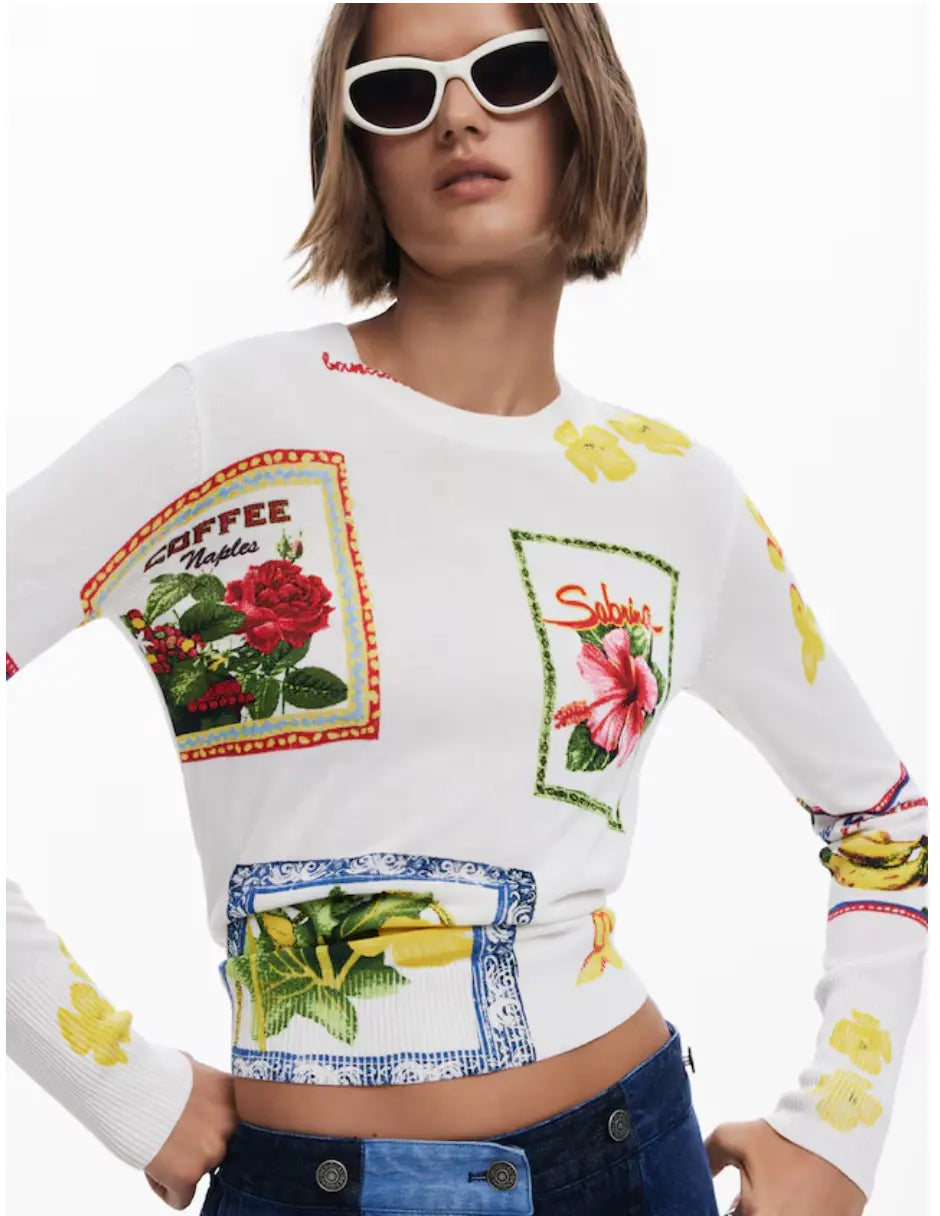 Desigual Tampere Sweater - Eclectic Patchwork Knit Top Desigual