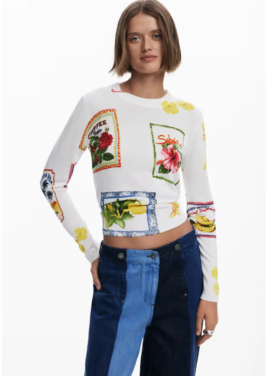 Desigual Tampere Sweater - Eclectic Patchwork Knit Top Desigual
