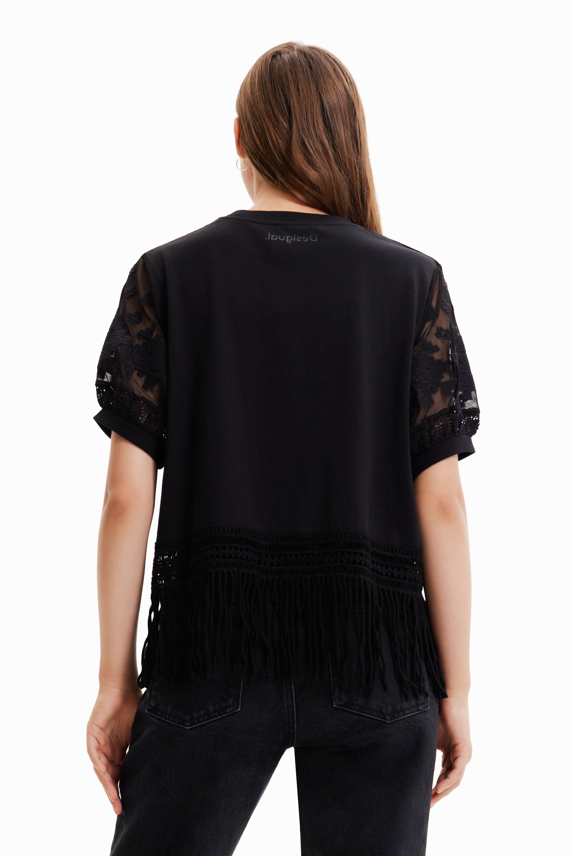 Desigual Women Black Blouse With Fringe 23SWTKX7 Desigual