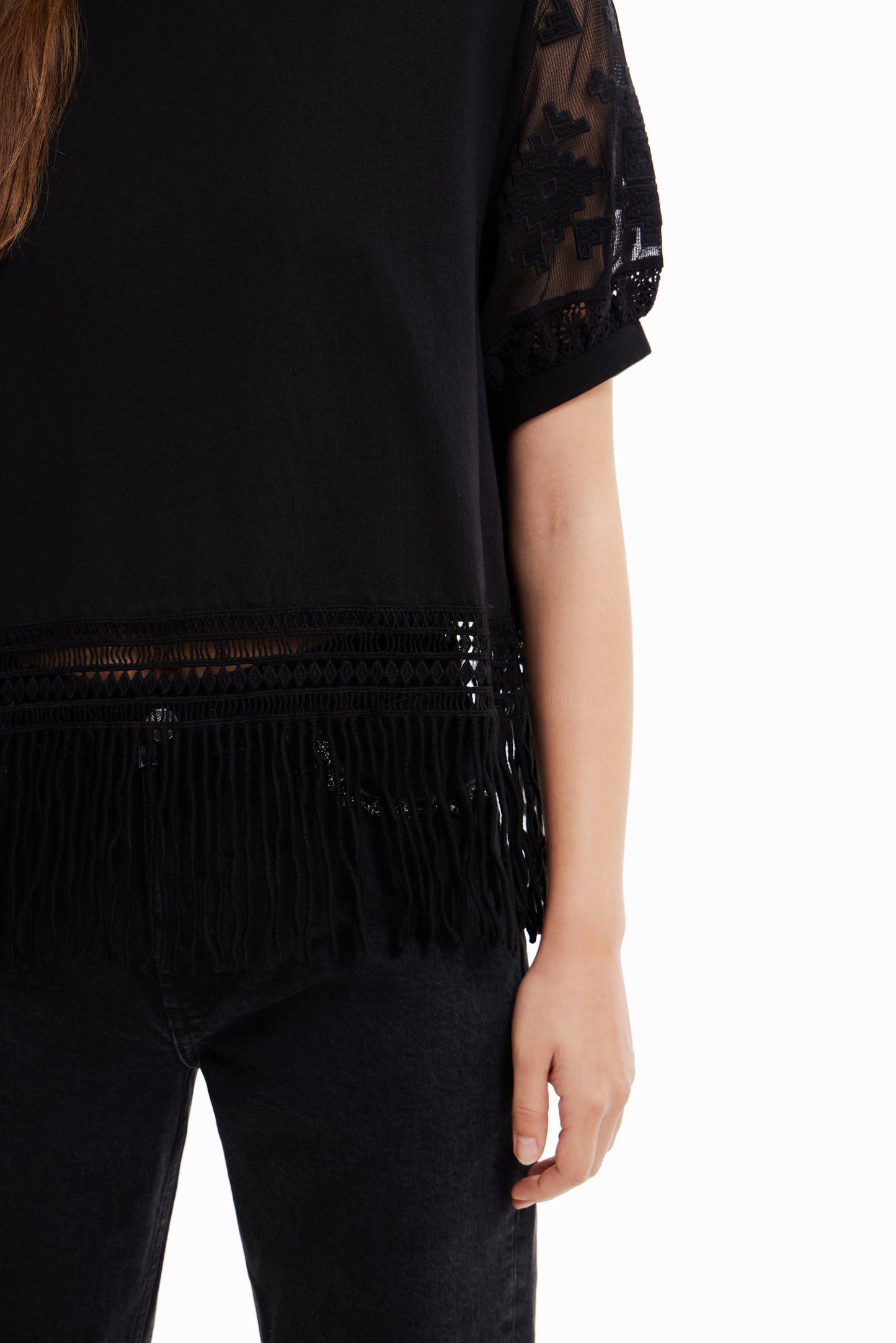 Desigual Women Black Blouse With Fringe 23SWTKX7 Desigual