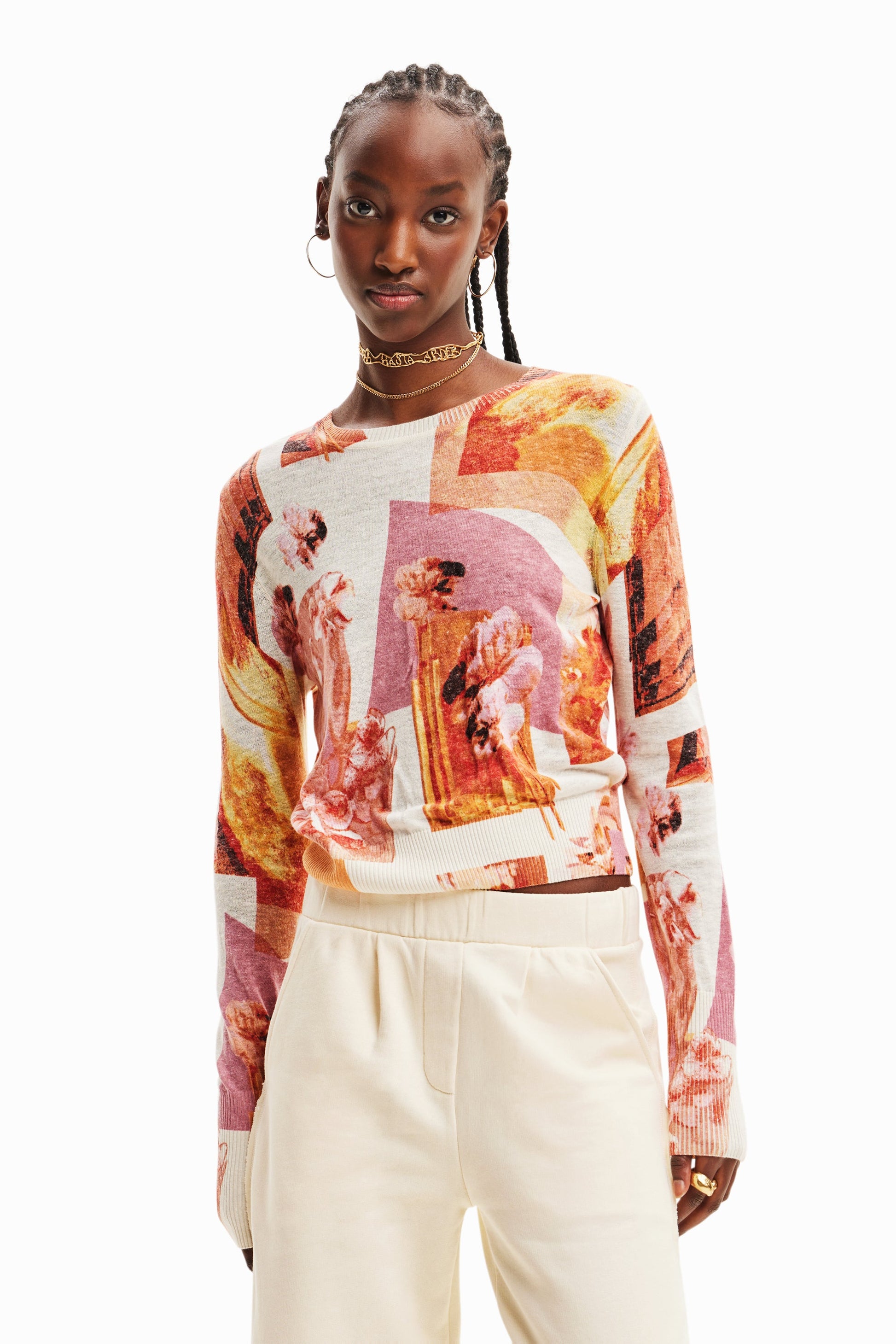Desigual Women's Artistic Floral Knit Pullover - Unique European Style Desigual